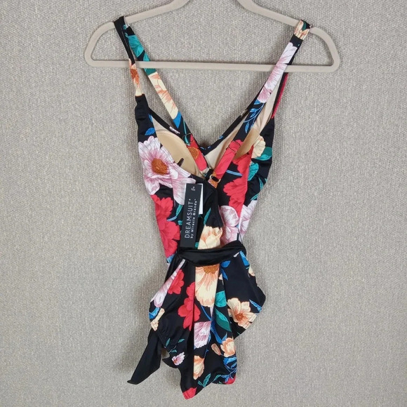 Dreamsuit Swimsuit Size 8 Black Floral Mircle Brands One Piece Slimming Control - Picture 2 of 16